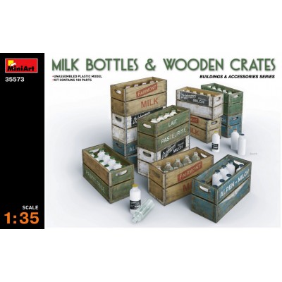 MILK BOTTLES & WOODEN CRATES - 1/35 SCALE - MINIART